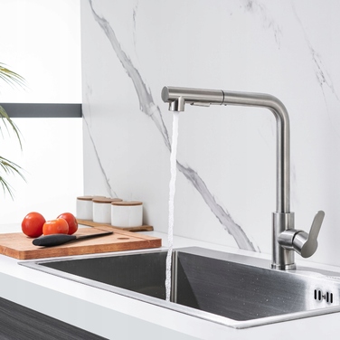 Змішувач для кухні Melanstar 6103 стійкий з висувним виливом, Inox