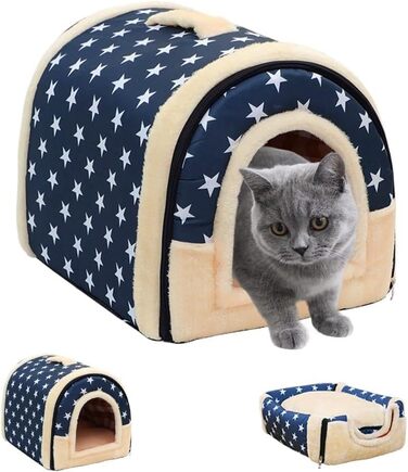 Кітчине будиночок з плюшу, лежанка-печера для котів з м'яким плюшевим подушечкою, складаний будиночок-печера для котів, кроликів, морських свинок, кошенят до 2.5 кг, 35x32x28 см