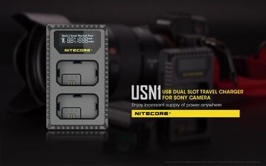 Зарядний пристрій Nitecore USN1 для Sony NP-FW50 з індикатором та USB, чорний