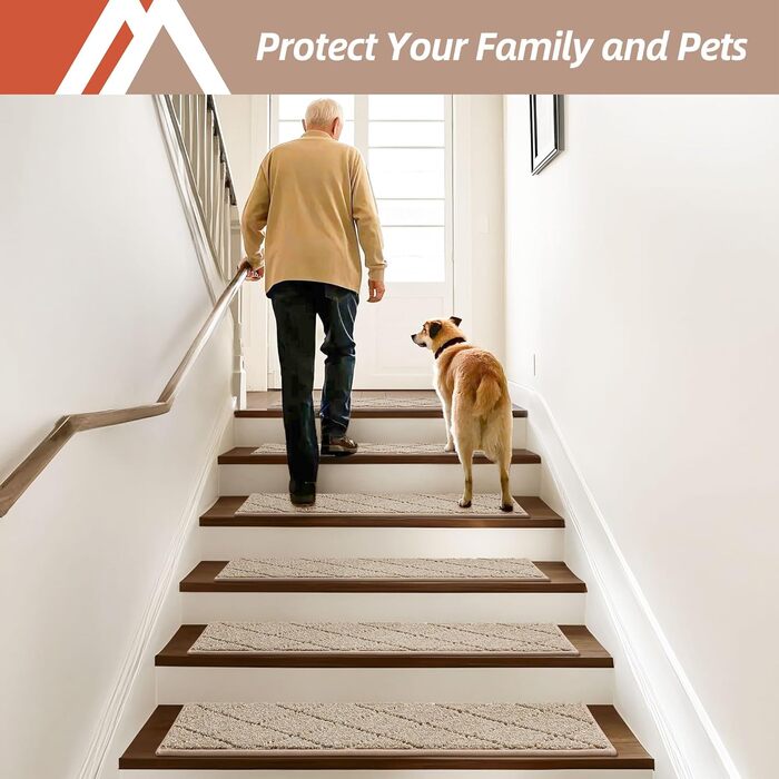 Ковзаючі килимки на сходи COSY HOMEER, 71.1 x 22.9 см, 4 шт., бежеві. Захист для дітей та домашніх тварин, 100% поліестер, TPE-підкладка