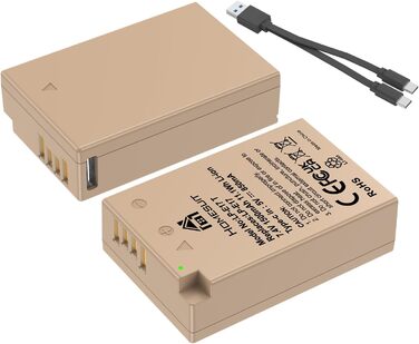 Акумулятор LP-E17 1300mAh та зарядний пристрій Dual USB LED для Canon Rebel SL3, SL2, T8i, T7i, T6i, T6s, EOS R10, R50, R8, RP, M3, M5, M6, 200D, 77D, 750D, 760D, 2x LP-E17 (колір: коричневий)