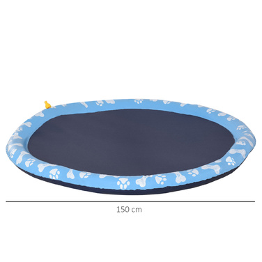 PawHut Splash Sprinkler Pad 150 см Ігровий килимок з бризками для собак, антиковзкий, розбризкуючий, водяний розбризкювач на відкритому повітрі, ПВХ, блакитний