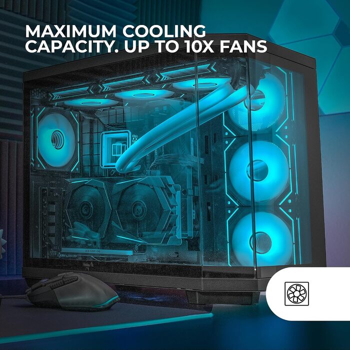 Ігровий корпус Mars Gaming MC-3T CORE ATX, панорамне скло (Dual-Camera), реверсивна материнська плата, підтримка рідкого охолодження, чорний