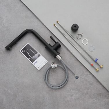 Кран кухонний CECIPA X203B чорний матовий, висувний, з донцем, 360° поворот, нержавіюча сталь