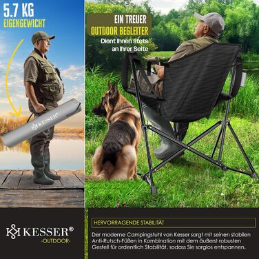 Кресlo для кемпінгу KESSER® Schaukelstuhl, 160 кг, з підсвічуванням та тримачем для напоїв, сірий/чорний