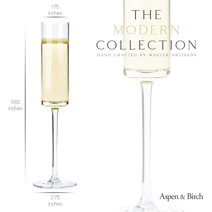 Набір келихів для шампанського Aspen & Birch (6 шт.) - келихи для мімози, 100% без свинцю, 280 мл, ручної роботи