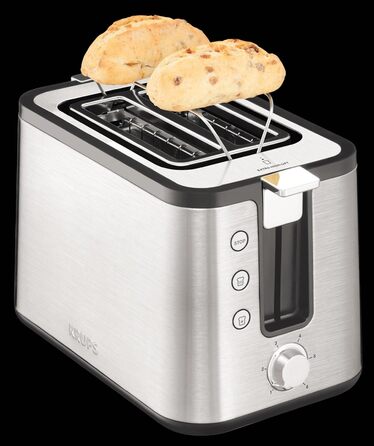 Krups KH442D Control Line Premium Toaster | Stainless Steel | 2 Short Slots for 2 Slices | Bagel Attachment | 6 Browning Levels | 850 W | 23.6 x 32.4 x 20.2 cm | Silver/Black