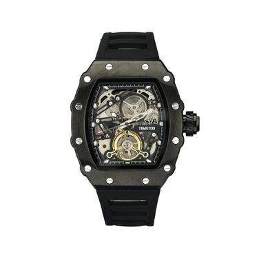TIME100 Автоматичний годинник для чоловіків: водонепроникний, з підсвічуванням, серія Pilot, Angel Wing, бізнес-стиль, механічний годинник з шкіряним/силіконовим ремінцем, скелетний дизайн (чорний)