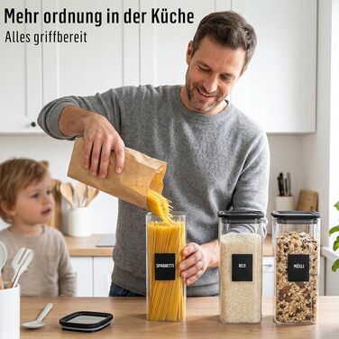 Набір скляних квадратних контейнерів для зберігання продуктів Deco haus з кришками та етикетками, 6 шт по 1600 мл
