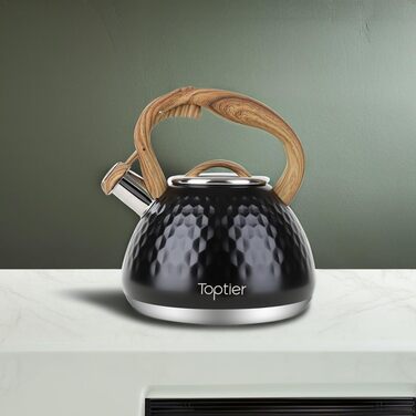 Чайник-свисток Toptier з дерев'яною ручкою, гучний свисток, нержавіюча сталь харчового класу, чайник для плити, індукція, дизайн 