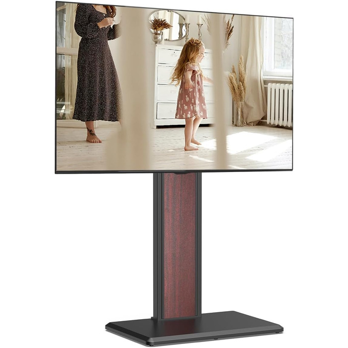 FITUEYES Adjustable TV Stand with Wood Shelf - Swivel & Height Adjustable TV Floor Stand for 32-65 inch TVs (VESA 400x400, Up to 40kg)