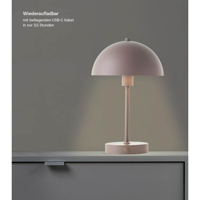 LED настільна лампа Mokebo® 'Leuchtturm' – бездротова, акумуляторна, диммер, USB-C, ретро, металева, тепле світло (Taupe)