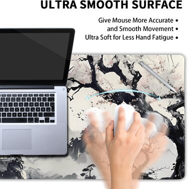 Килимок для миші XXL, 90 x 40 см, Аніме-стиль, дизайн, для геймінгу та офісу, чорний, з гумовою основою та прошитими краями