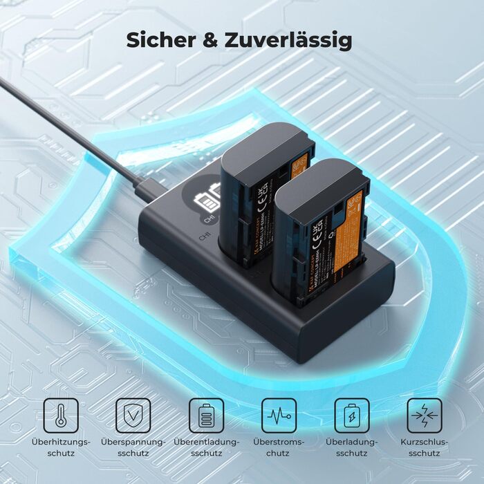 Акумулятор K&F Concept LP-E6NH 2600mAh (2 шт.) з зарядним пристроєм для Canon EOS R7, R5, R6, 6D II, 7D II, 60D, 70D, 80D, 90D