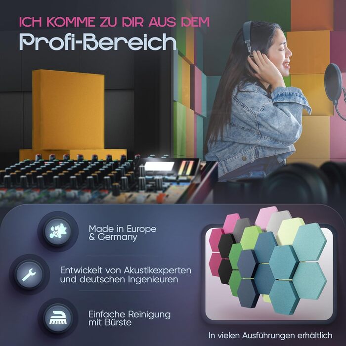 Акустичні панелі для поглинання шуму Sunny Shades, набір 8 шт, квадратні 3D панелі для стін, виготовлено в ЄС