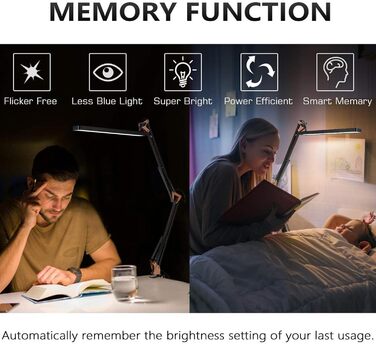 SKYLEO Dimmable Desk Lamp with Clip - Eye Protection LED Desk Light - 3 Modes & 10 Brightness Levels - Black (Rose Gold & Black)