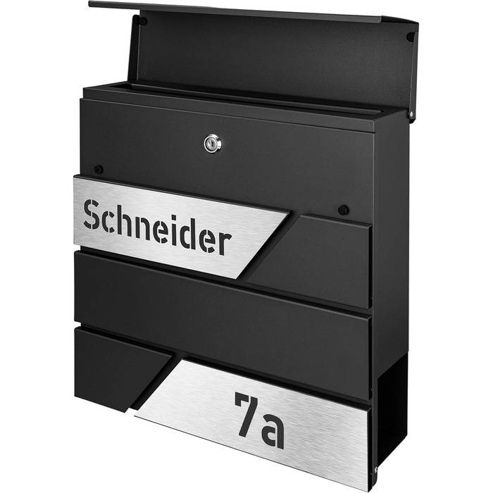 Поштовий ящик з газетницею з нержавіючої сталі, настінний, з замком та відділенням для преси, лазерне гравіювання (чорний)