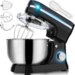 Кухонна машина Retoo 3-в-1 з нержавіючою чашею 6 л, 2000 Вт, 6 швидкостей, планетарний міксер, гак для тіста, вінчик, захист від бризок, кухонний комбайн, планетарна міксер, тістоміс