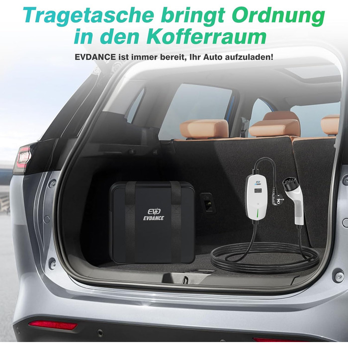 Кабель для зарядки електромобіля EVDANCE Type 2 Schuko 6.1м 3.68kW з OLED екраном, 6-16A для PHEV/EV (Білий)