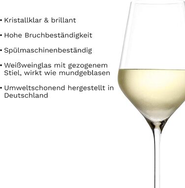 Stölzle Lausitz White Wine Glasses Quatrophil 6-Piece Set, 405 ml – High-quality wine glasses ideal for white wine & aperitif – Elegant white wine bowl made of crystal glass – dishwasher-safe & Made in Germany