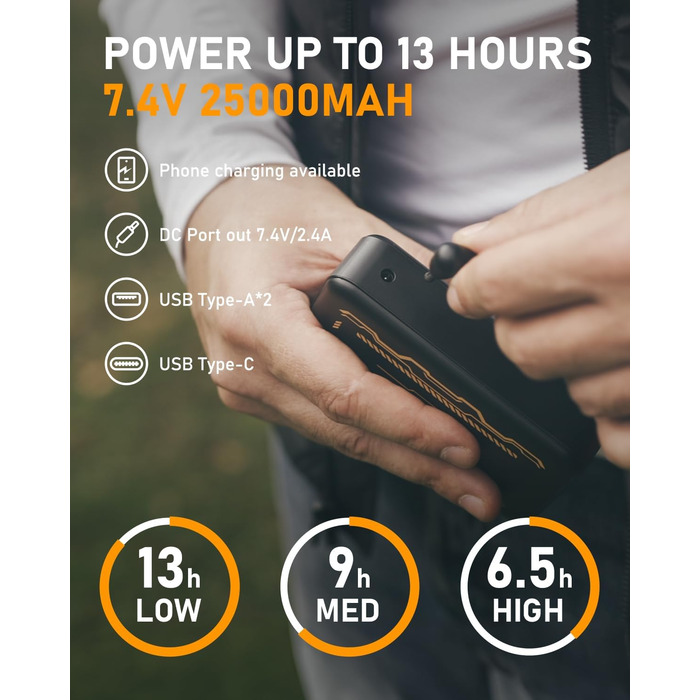 Обогревна жилетка з підключенням Powerbank, чоловіча/жіноча, 6 зон нагріву, 3 режими, для катання на мотоциклі, лижах, на вулиці, XL, чорна (з акумулятором 25000mAh)