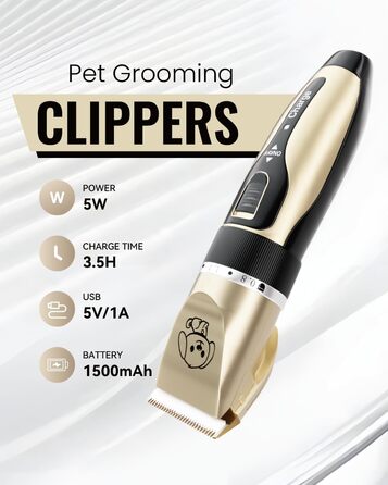 Машинка для стрижки собак, набір для грумінгу: 4 насадки, ножиці, гребінець, щітка