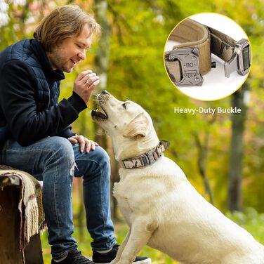 Тактичний нашийник для собак Huntvp, регульований, з ручкою, з нейлону, з підкладкою, металева застібка, для середніх собак, полювання, дресирування, відпочинок, Outdoor, камуфляж L