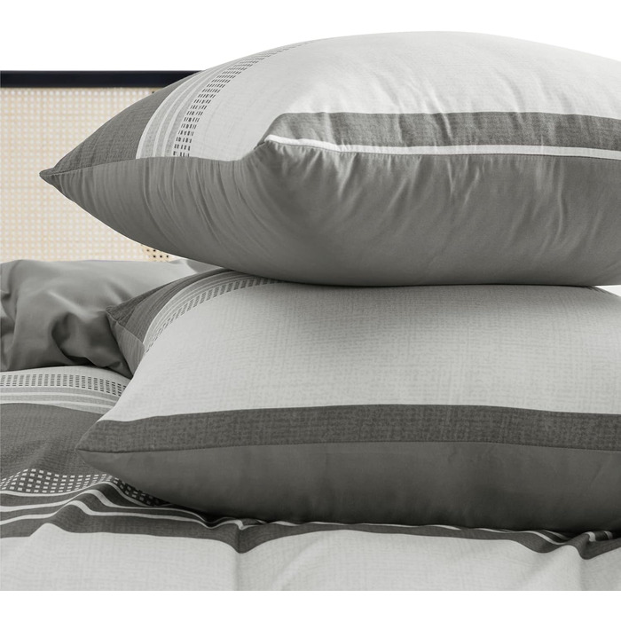 Комплект постільної білизни BEDSURE 3 предмети, сіра смугаста двостороння підковдра 200x200 см та 2 наволочки 80x80 см, сертифікат OEKO-TEX