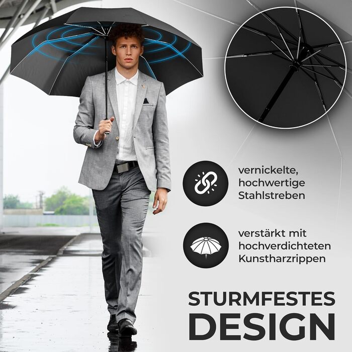 Чорний парасолька-рюкзак: штормовий, автоматичний, для чоловіків та жінок, компактний, стабільний, з чохлом, тефлонове покриття, захист від вітру та дощу | Парасолька для подорожей, гольф, стандартна модель