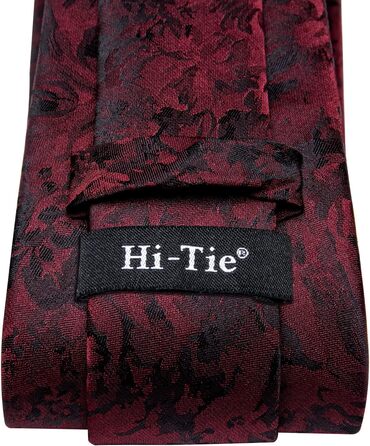 Набір краваток для чоловіків Hi-Tie: краватка, нагрудна хустинка, шпильки для краватки, запонки, формальний шовк, весілля, вечірка (чорний/червоний квітковий принт)
