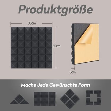 Акустичний пірамідний поролон самоклеящийся для звукоізоляції, 24 шт, чорний, 30x30x5 см — панелі для студії, офісу та дому