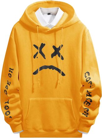 Худі чоловіче з капюшоном, стильне, тепле, з флісу, для вуличної моди, осінь-зима, жовтий, 3XL