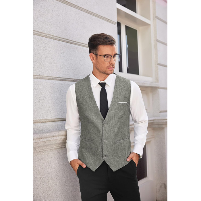 Костюмний жилет чоловічий COOFANDY з кишенями, V-подібний виріз, сірий, розмір M