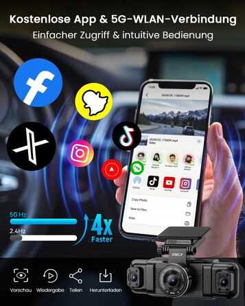Автомобільний відеореєстратор IIWEY N5 4-канальний 360° 1080P (передній, задній, внутрішній, бічні камери) з нічним баченням, G-сенсором, режимом паркування, 5G Wi-Fi та SD-картою 128ГБ