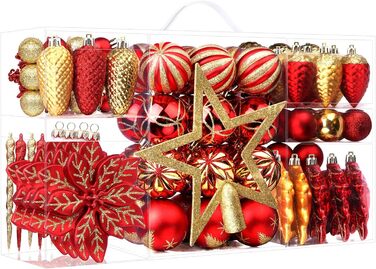 Набір прикрас для ялинки Shareconn: 106 шт., 24 кольори, міцні ялинкові кулі, декор для ялинки, свята, весілля (рубіново-червоний та золотий)
