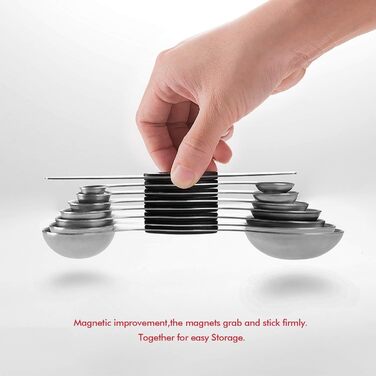 EDELIN Measuring Cups and Magnetic Measuring Spoons, Stainless Steel, 5 Cups and 7 Spoons (black)