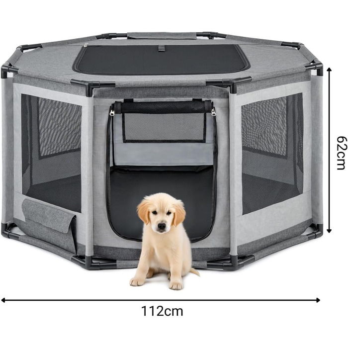Вольєр для цуценят Lionto з оксфордської тканини, сірий, 112x112x62 см