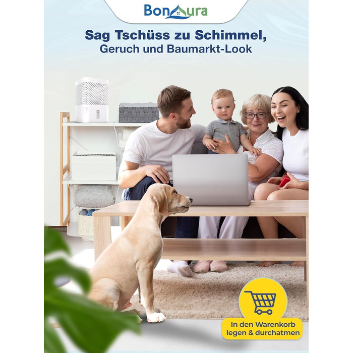 BonAura® Безструменевий осушувач повітря - для підвалів, ванних кімнат та ін. - набір з 450г осушувального грануляту - захист від плісняви (Off White + 5 X гранулят)
