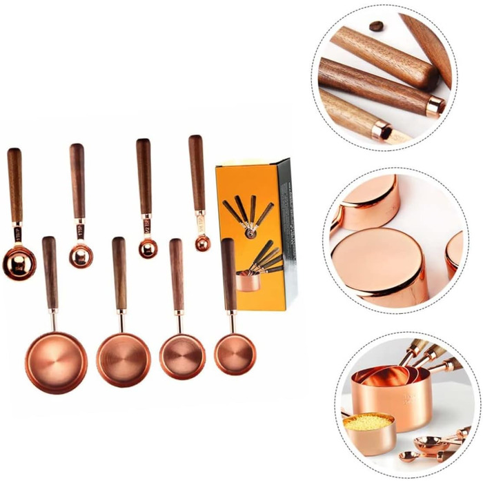 8-Piece Rose Gold Multifunctional Measuring Cup and Spoon Set with Handles - For Baking and Cooking