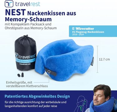 Подушка для подорожей Travelrest Nest з пам'яттю форми, м'яка, компактна, знімний чохол, краща за версією NYTimes Wirecutter 2024, прана, легко складається до 1/4 розміру