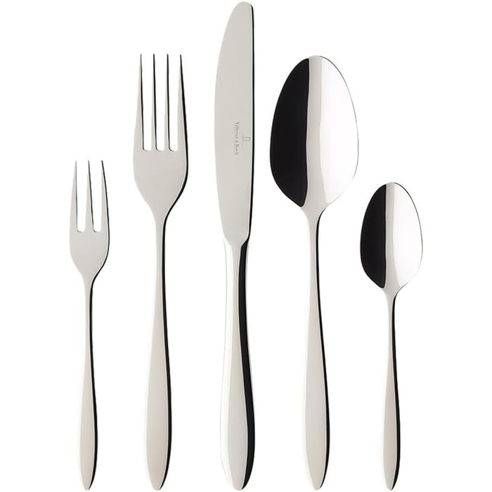 Villeroy & Boch - Annalena Tableware Set, 30-Piece, Timeless Cutlery Set for 6 People, 6 Dinner Knives, 6 Dinner Forks, 6 Tablespoons, 6 Coffee Spoons, 6 Cake Forks, Dishwasher-Safe, Stainless Steel