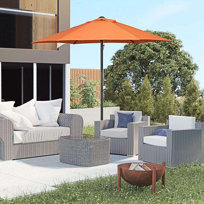 Outsunny Parasol Ø196 cm, Rotating Parasol with Tilt Function, Hexagonal Balcony Parasol Beach Parasol Windproof, Stable Market Parasol Crank Parasol Sun Protection for Beach, Balcony, Garden, Orange | Aosom