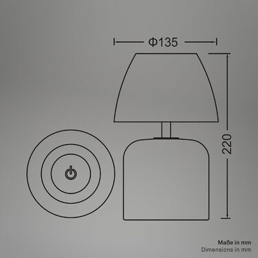 LED настільна лампа BRILONER бездротова IP44 з сенсором, диммуванням, керамічним цоколем, для дому та саду, 13,5x22 см, Бежева