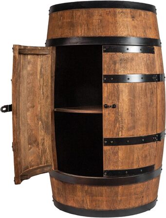 Wine Barrel Stand with Door - Liquor Cabinet, Bottle Rack, Wooden Shelves - Wooden Barrel - Barrel Furniture - Wine Rack - Wine Rack - Wine Bar - Barrel Bar with Door - Barrel Bar Minibar 80cm High (Wenge)