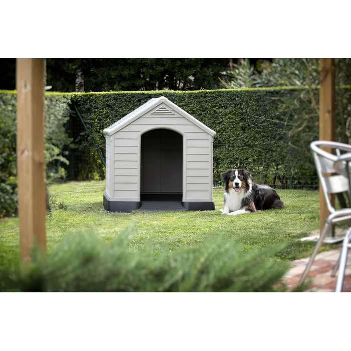 CURVER Dog House - Gray, Waterproof & UV Resistant - Recycled PVC - Large Dog Size - 95x99x99cm