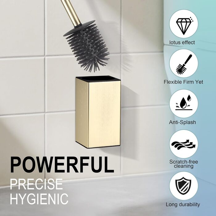Настінна щітка для туалету DAZI з кріпленням без свердління, нержавіюча сталь, сучасний дизайн, знімний внутрішній стаканчик, золотий колір