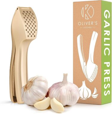 Преміум-прес для часнику Oliver's Kitchen® - зручний та легко миється - подрібнює часник та імбир без проблем (не потрібне очищення) - надзвичайно міцний та довговічний (матова золото)