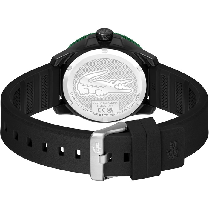 Годинник Lacoste 12.12 Scuba чоловічий кварцовий з силіконовим ремінцем (чорний)