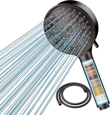 Cobbe Shower Head with Filter, High-Pressure Handheld Shower with Hose, 6 Spray Patterns Water-Saving Shower Head with 20-Layer Filtration, Shower for Hard Water, Residual Chlorine, Bacteria, Heavy Metals (Oil-Rubbed Bronze)
