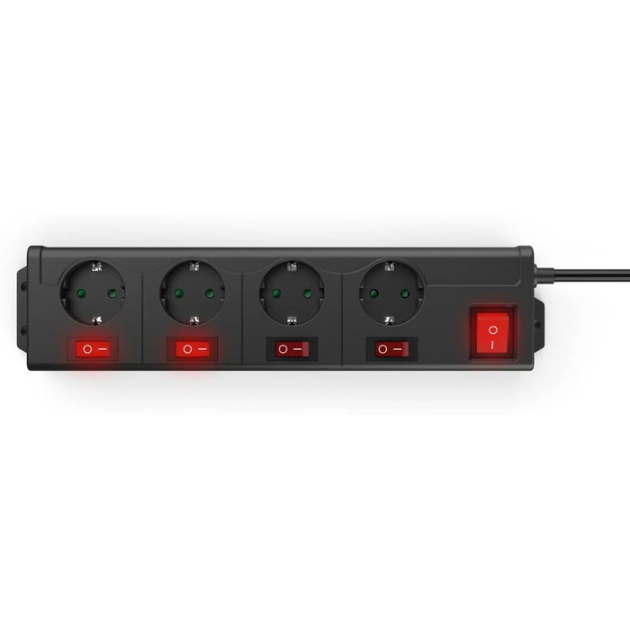 Мережевий фільтр Hama з перенапруженням, 6 розеток, поворот на 90°, чорний, 1.4м кабель